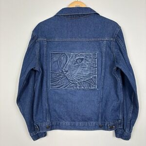 Vtg TYCA Denim Jacket Cat Embossed Mens Small Cotton Made in USA Med Wash